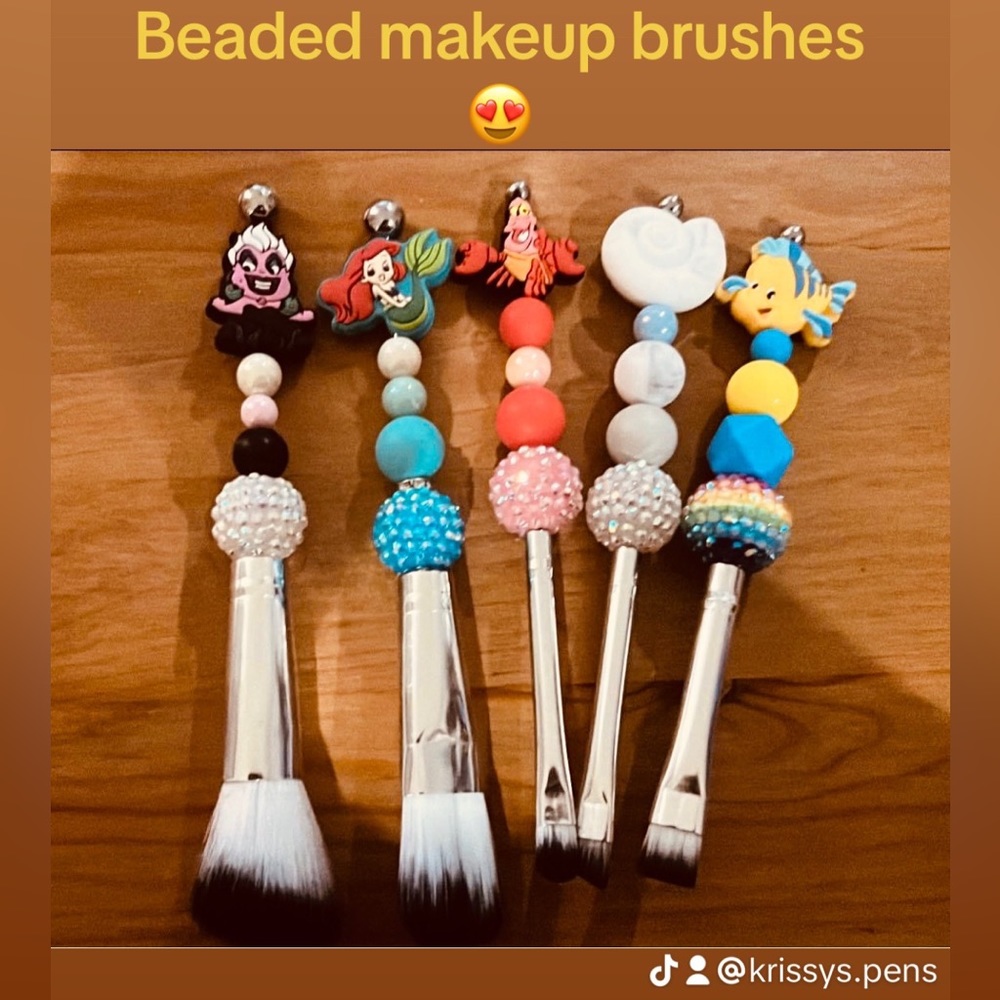 The little mermaid hand made beaded makeup brushes brand new
